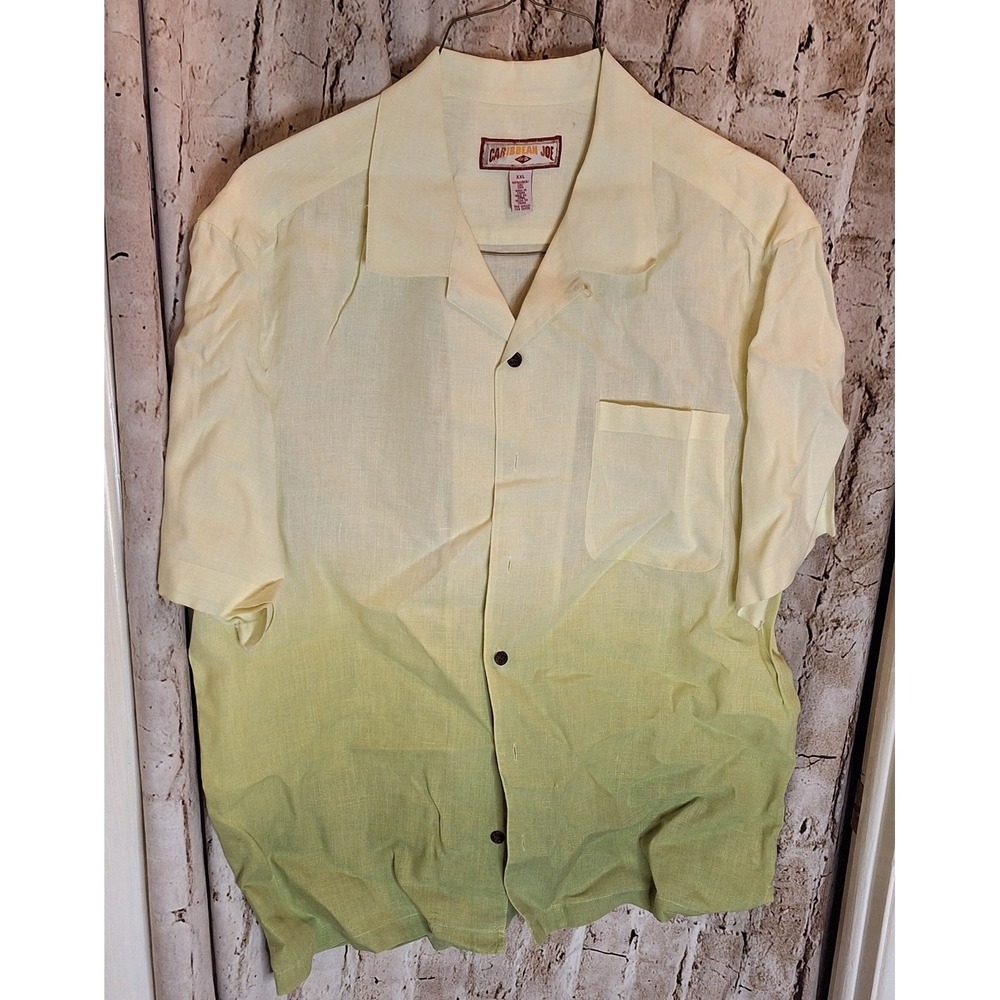 Caribbean Joe Men's XXL beige to green fade short‎ sleeve button up shirt